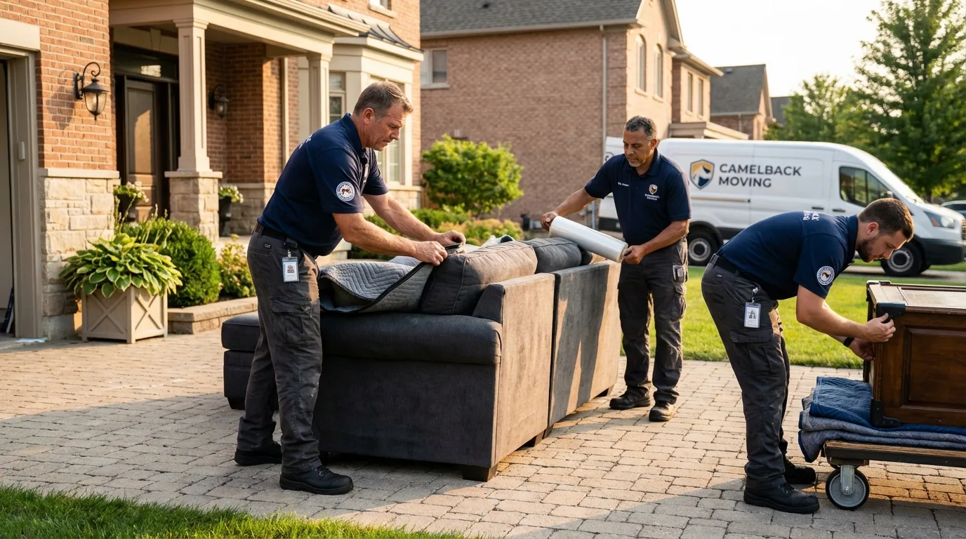 Large estate moving crew wrapping furniture in Mason City, IA
