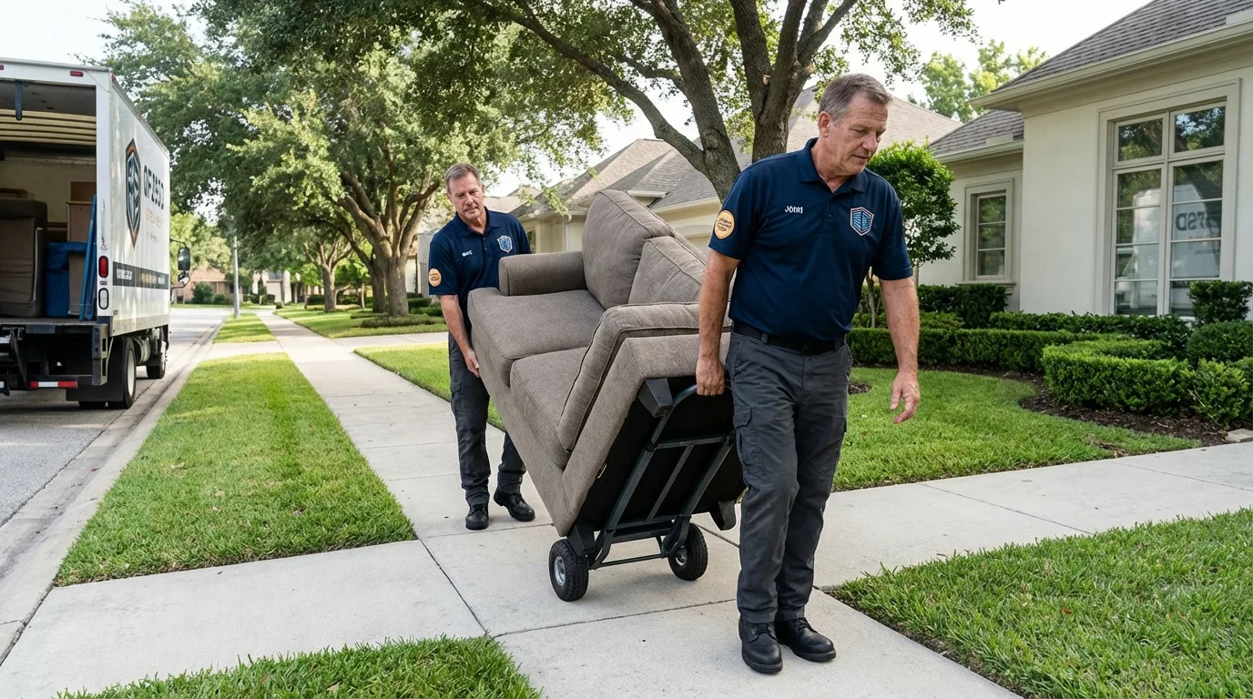 Local residential moving crew loading furniture in Mason City, IA