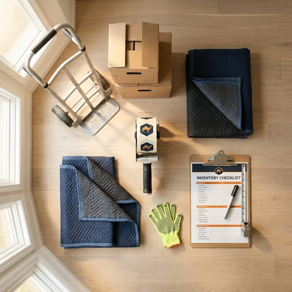 Professional moving supplies and packing materials layout for Mason City residential relocations